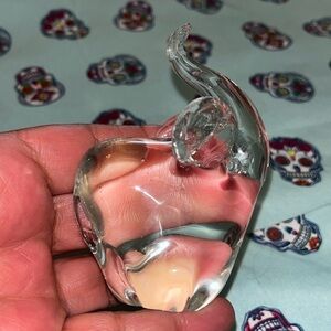 Vintage Clear Glass Elephant Figurine Paperweight Hand Blown Trunk Up